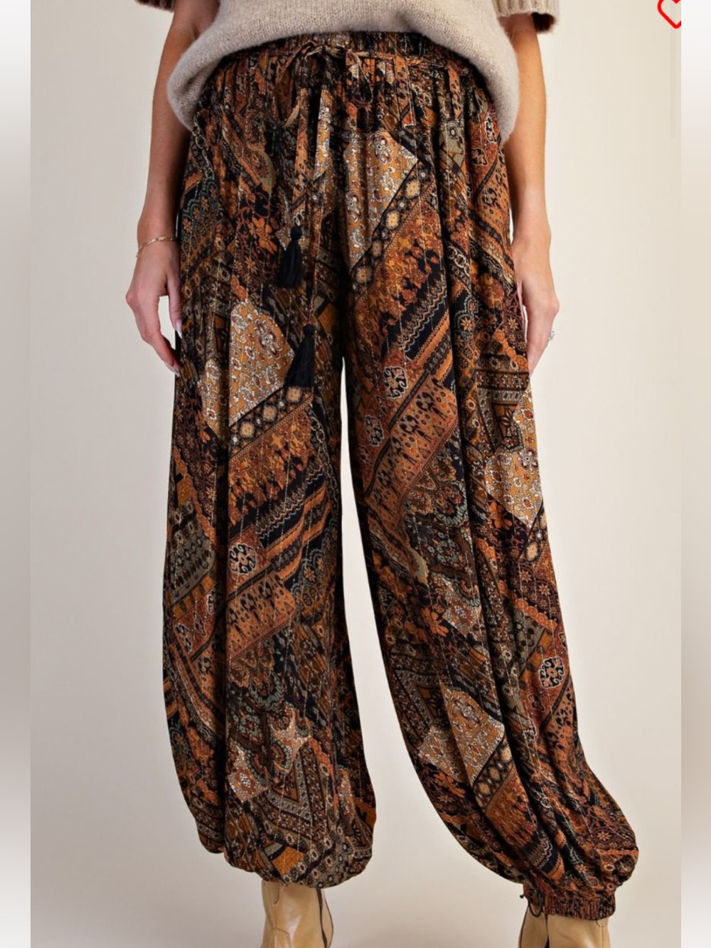 easel Wide Leg Boho Pants in Rust Multi Print - Picture 4 of 6